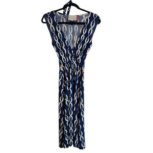 Leota XS Blue and White Geometric Midi Dress